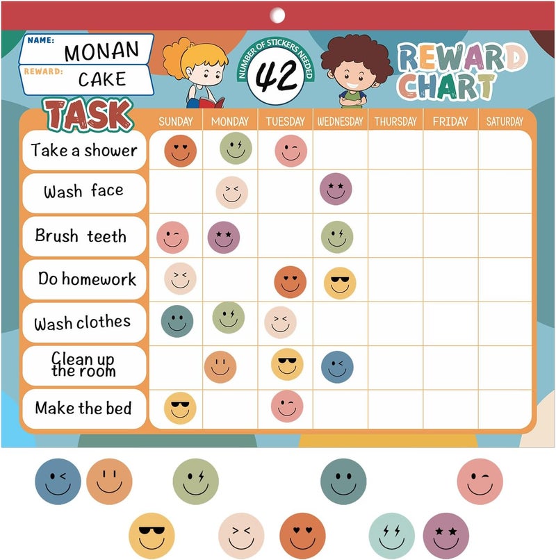 ANSTROUT Boho 32 Chore Charts Behavior Reward Chart System,Sticker Chore Chart Pad for Kids with 2328 Stickers, 12.2" x 9.8" Magnetic Reward Chart to Develop Responsibility & Good Habits. - Image 3